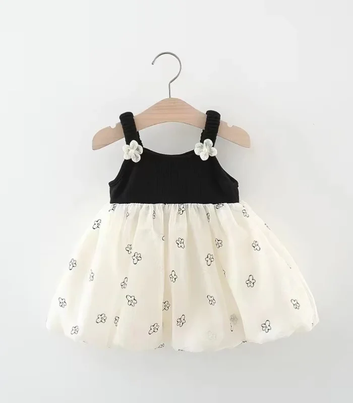 Baby Clothes Casual Clothes Summer New Cotton Girls Princess Dress black and off white