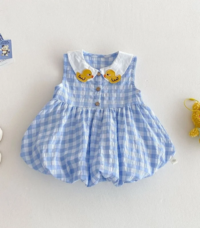 Girls Cartoon Series 2025 New Little Left Little Right Summer Baby Duck Doll Shirt Sister Outfit Children's Skirt