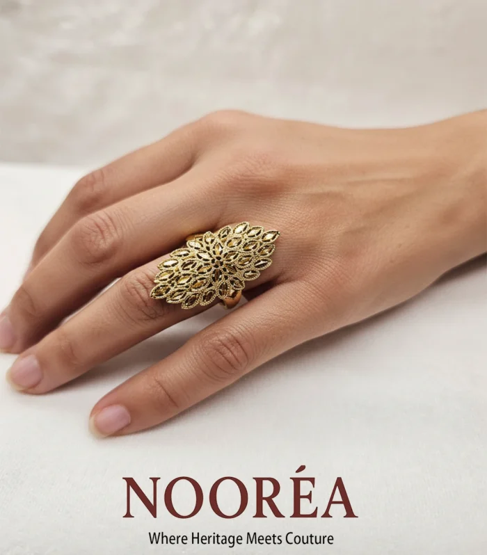 Golden Filigree Shield Ring