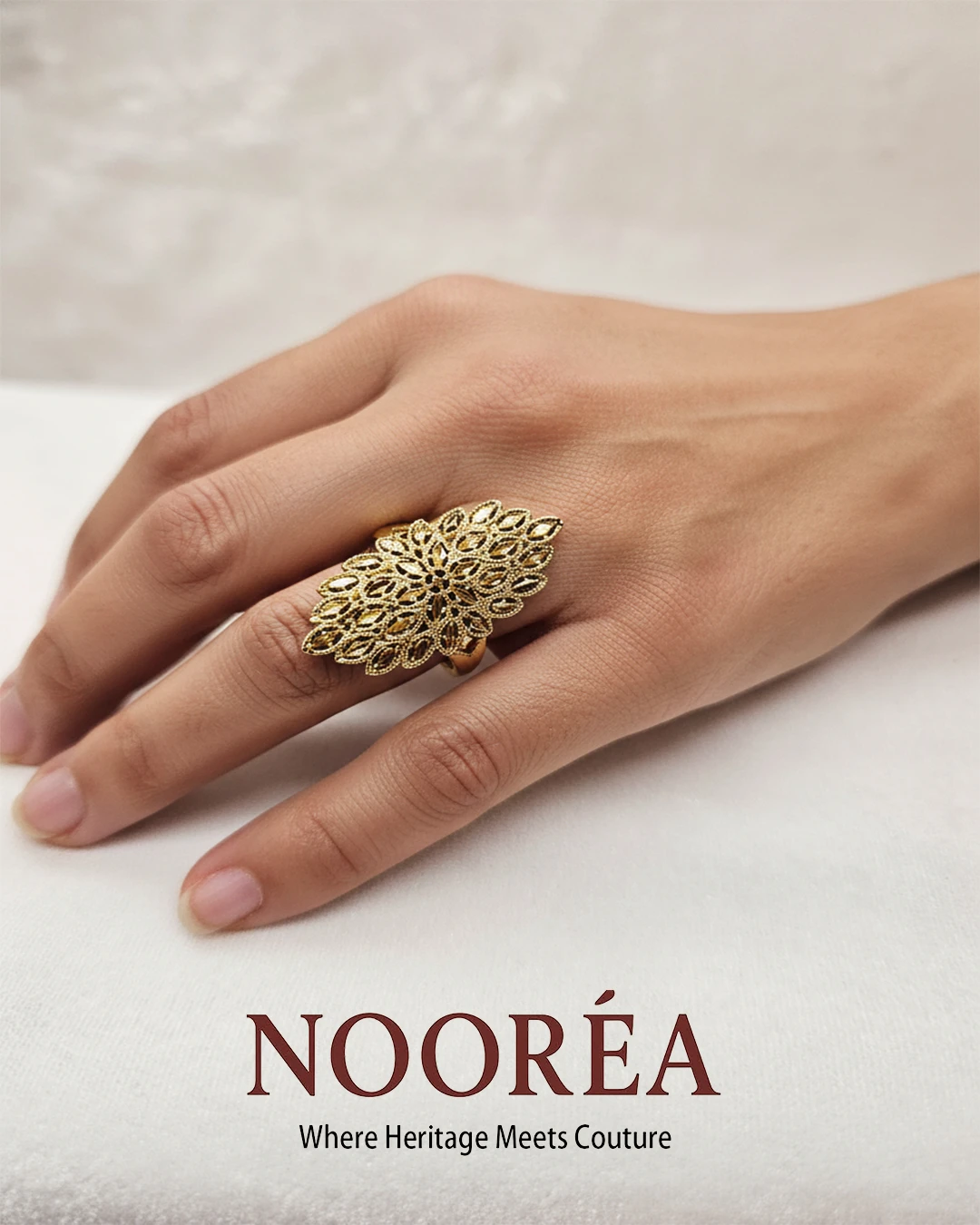 Golden Filigree Shield Ring